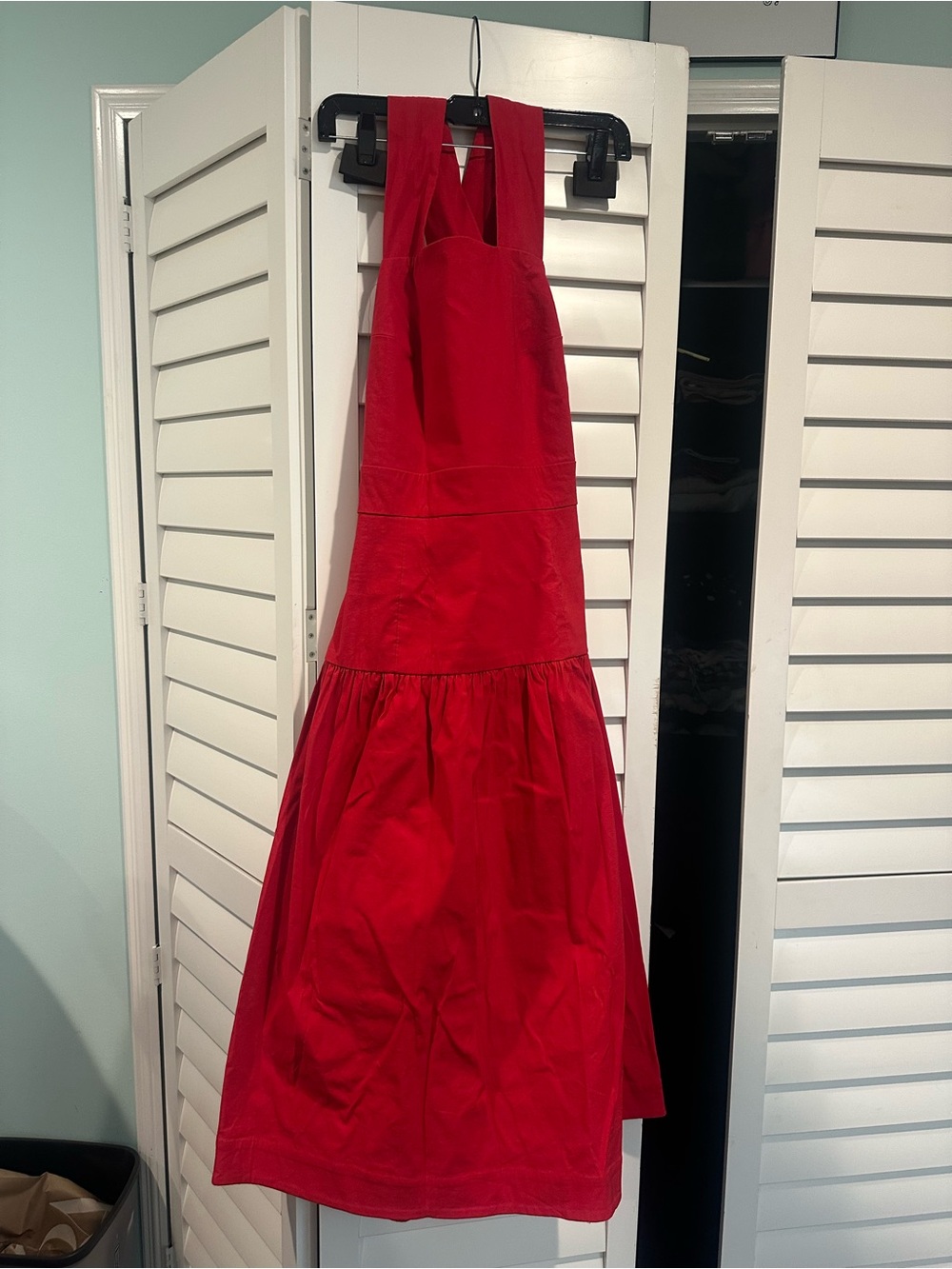 Red Sleeveless Halter Midi Dress